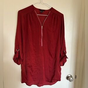 Forever 21 Red Satin Half Zip Top (Size Small)